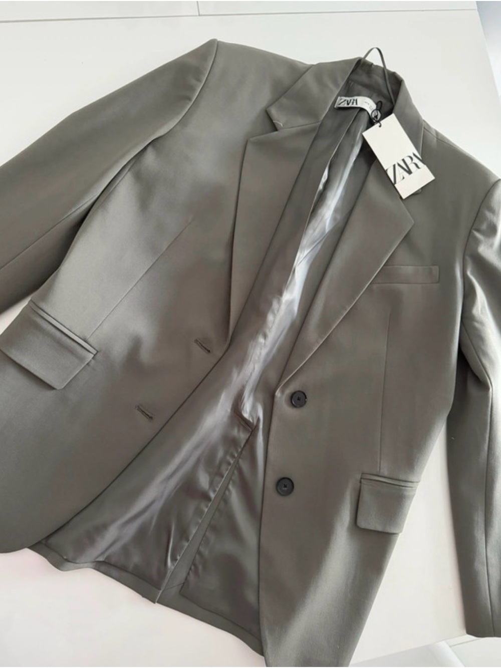 ZARA Gray Tailored Single-Breasted Blazer